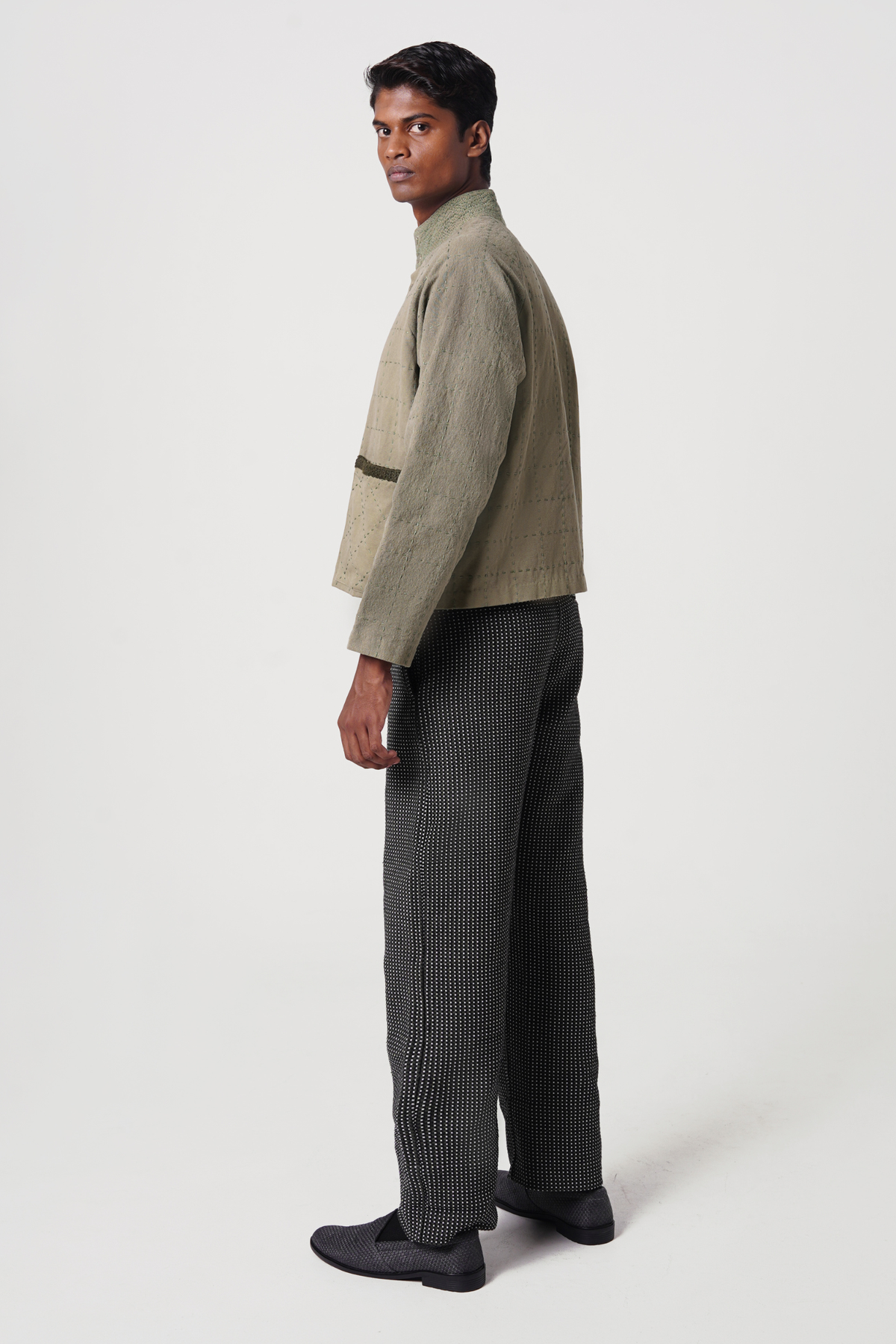 MICRO CHECK PANT (OLIVE)