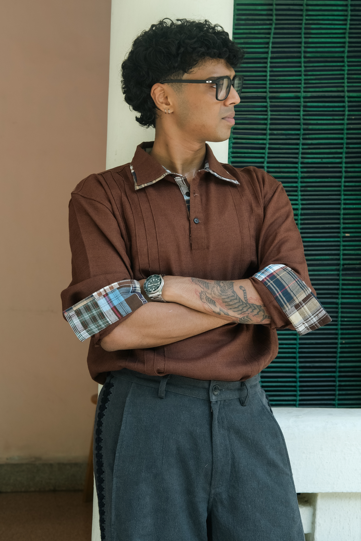 MADRAS POLO SHIRT (BROWN)