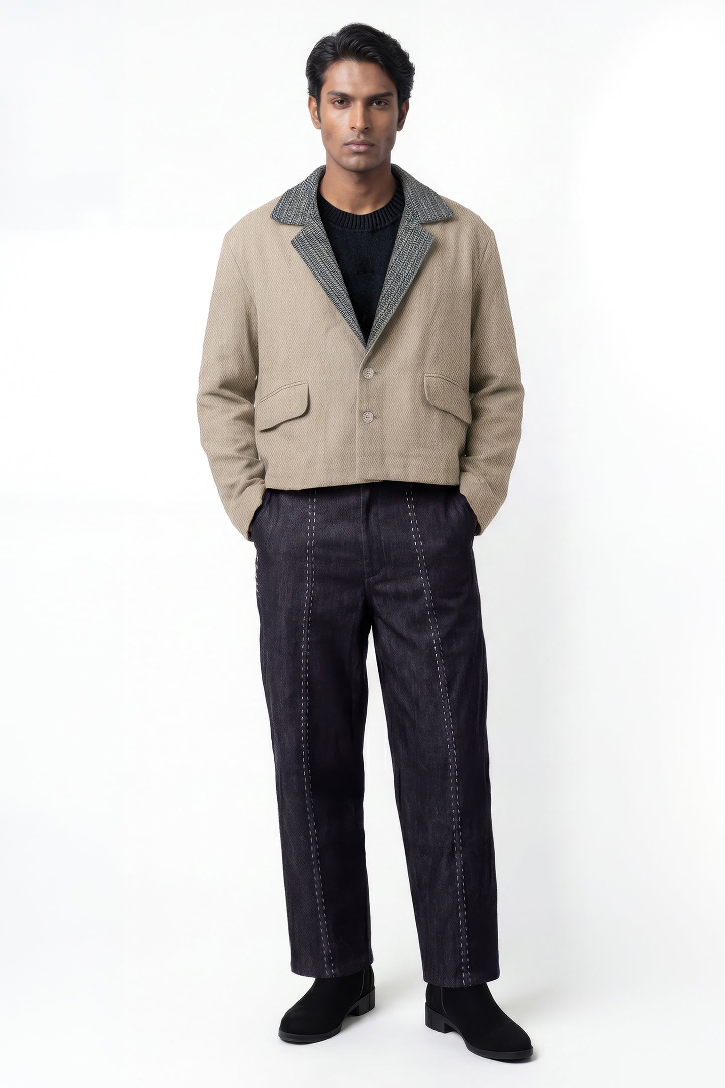 SAND CROPPED KHADI DENIM BLAZER
