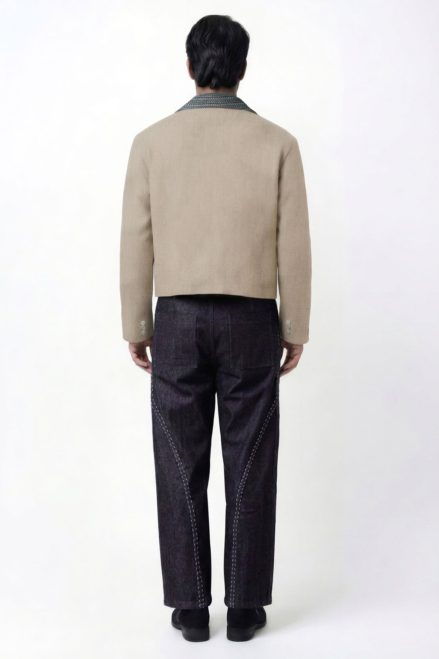 SAND CROPPED KHADI DENIM BLAZER